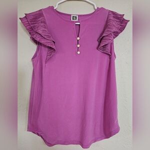 Anne Klein Purple‎ Ruffle Sleeve Shortsleeve Shirt